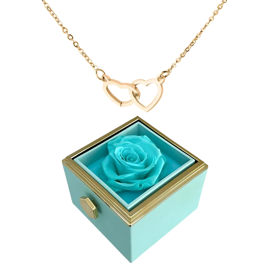 Eternally Preserved Rotating Rose Box - W/ Engraved Heart Necklace