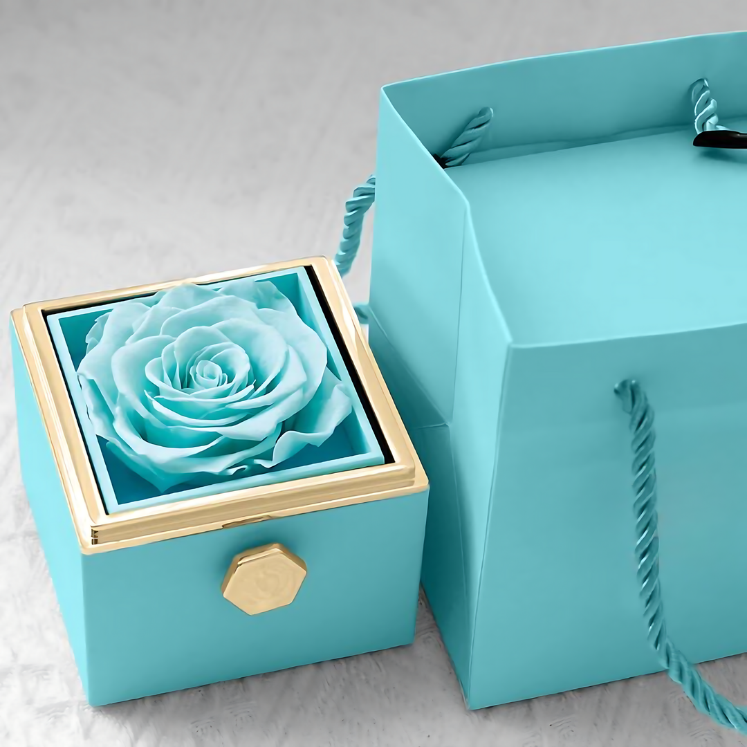 Eternally Preserved Rotating Rose Box - W/ Engraved Heart Necklace