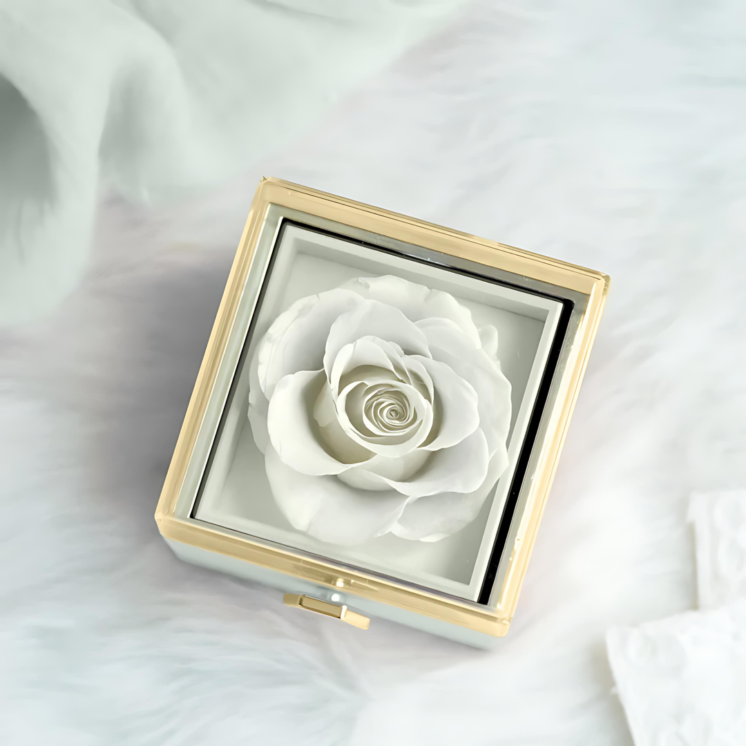 Eternally Preserved Rotating Rose Box - W/ Engraved Heart Necklace