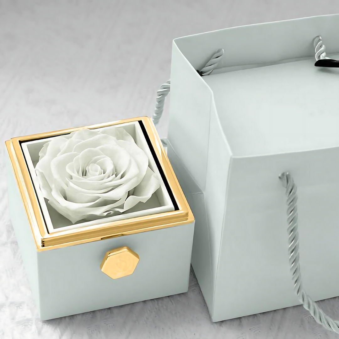 Eternally Preserved Rotating Rose Box - W/ Engraved Heart Necklace