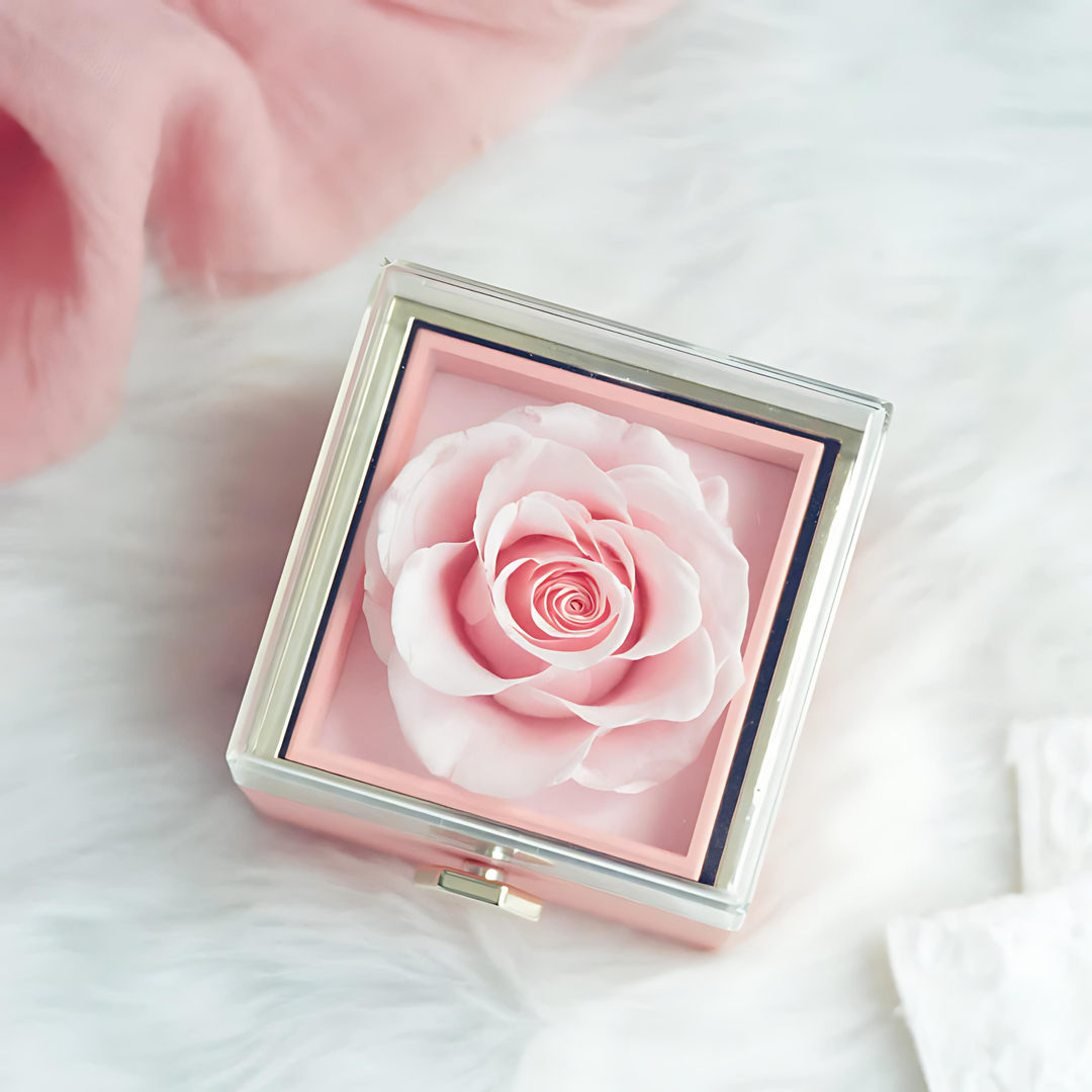 Eternally Preserved Rotating Rose Box - W/ Engraved Heart Necklace