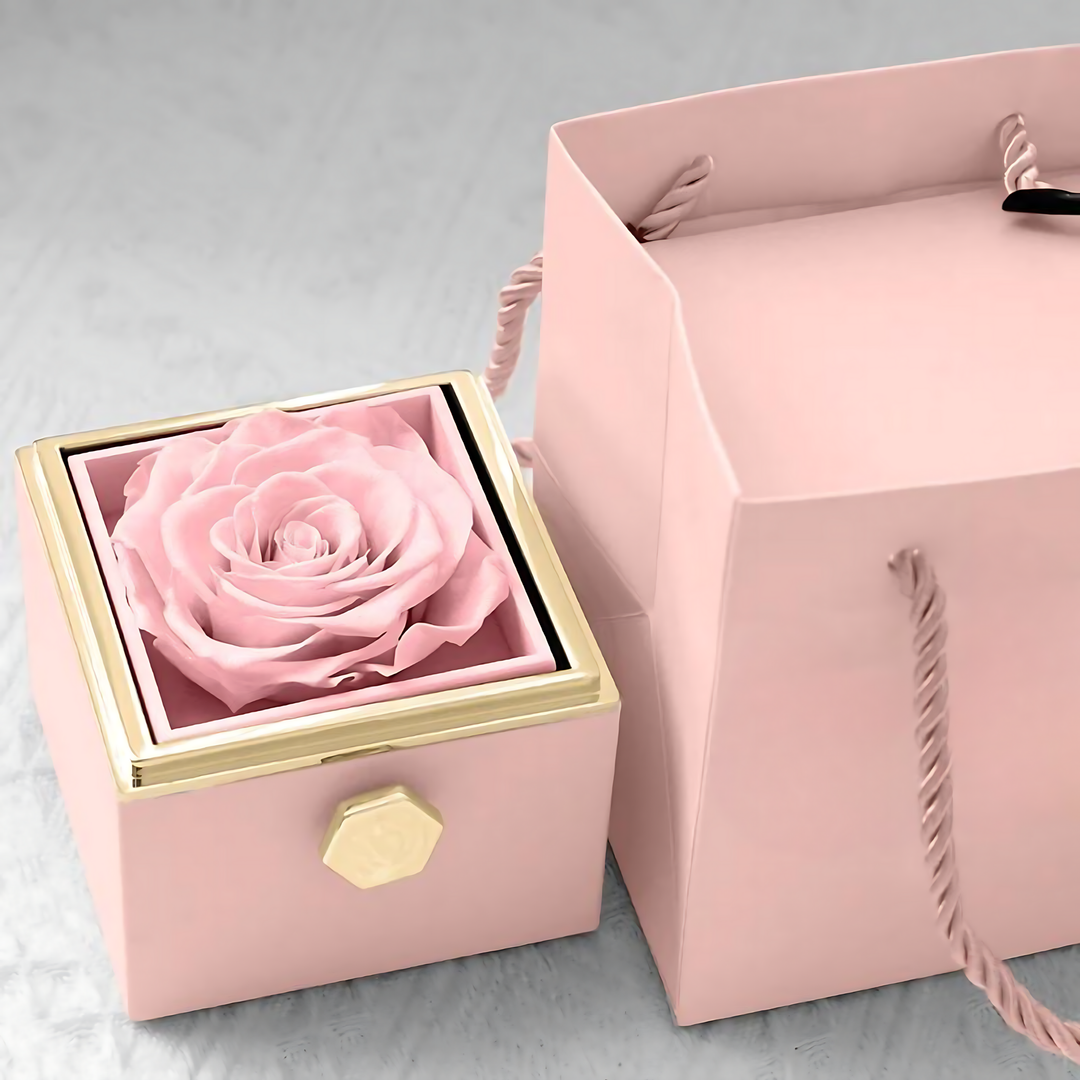 Eternally Preserved Rotating Rose Box - W/ Engraved Heart Necklace