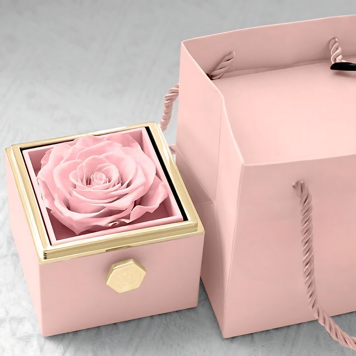 Eternally Preserved Rotating Rose Box - W/ Engraved Heart Necklace