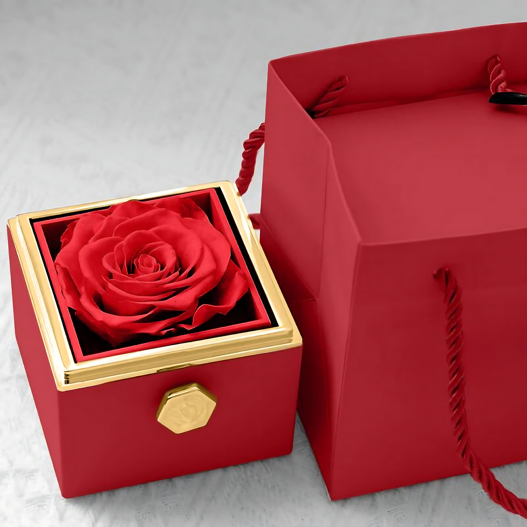 Eternally Preserved Rotating Rose Box - W/ Engraved Heart Necklace